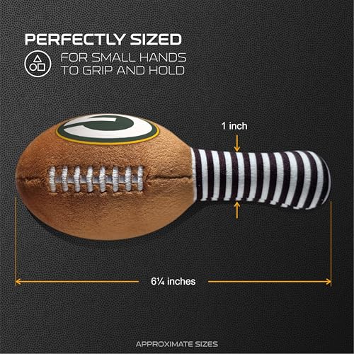 Image of Green Bay Packers Plush Football Rattle by Smilo - Officially Licensed NFL Baby Rattle Toy - Soft Baby Rattle with Bell - for Babies and Toddlers from 3 Months