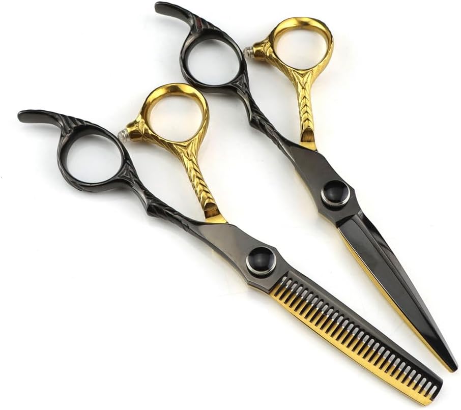 Hair Cutting Shears 6 Inch Professional Steel Scissor Black Gold Hair Scissors Haircut Thinning Barber Cutting Shears Hairdressing Scissors Set