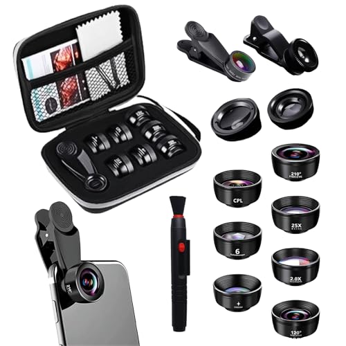 10 in 2 Handy Kamera objektiv Handy Objektiv Fischaugenobjektiv 210° Weitwinkel 120° Makroobjektiv (25x) Sternfilter Telephoto,Kaleidoscope,CPL/Star...