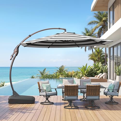 Image of Grand patio 12FT Cantilever Round Umbrella with Base & Cover, Black & White