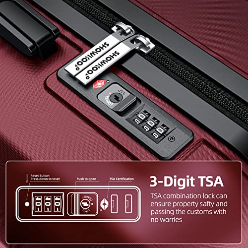 SHOWKOO Full PC Hardshell Luggage Sets Durable Expandable Hardside Suitcase with Double Spinner Wheels TSA Lock 5pcs, Wine Red by SHOWKOO - Image 7