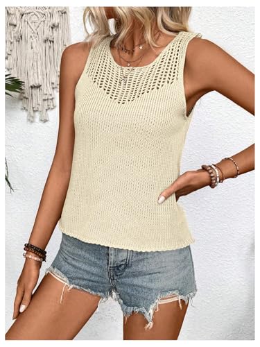 Image of MakeMeChic Women's Crochet Tank Tops Sleeveless Hollow Out Knitted Pullover Sweater Vest Pullover Tops Apricot Small
