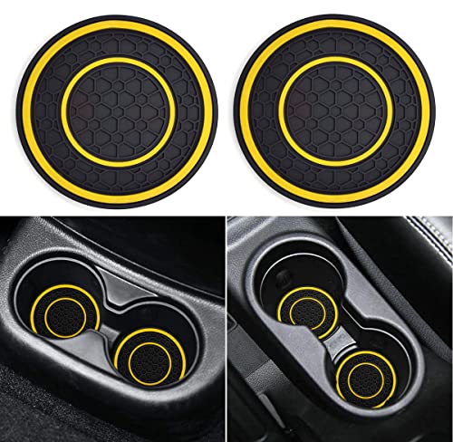 Auprite Car Cup Holder Coasters, 2 Pack Universal Auto Anti Slip Cup Holder Insert Coaster, Car Interior Accessories (Yellow)