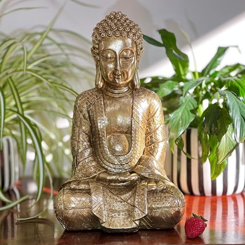 Estatua de Buda Meditando de Resina Dorada 15.25 in miniatura 4