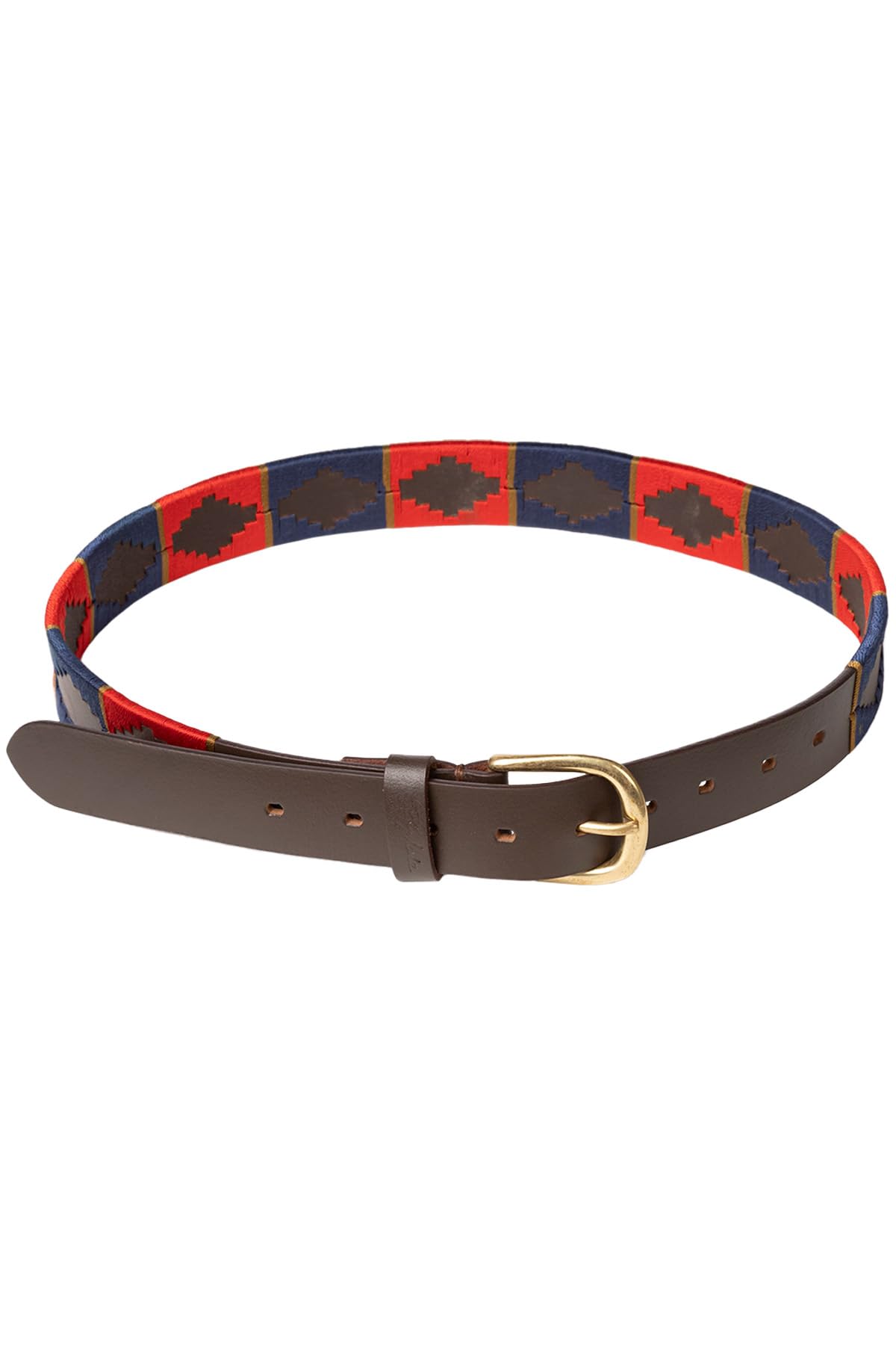 Rydale Leather Polo Belt Men's Ladies Belts Equestrian Stitched Unisex Trouser Belt (Navy/Red/Gold, S)