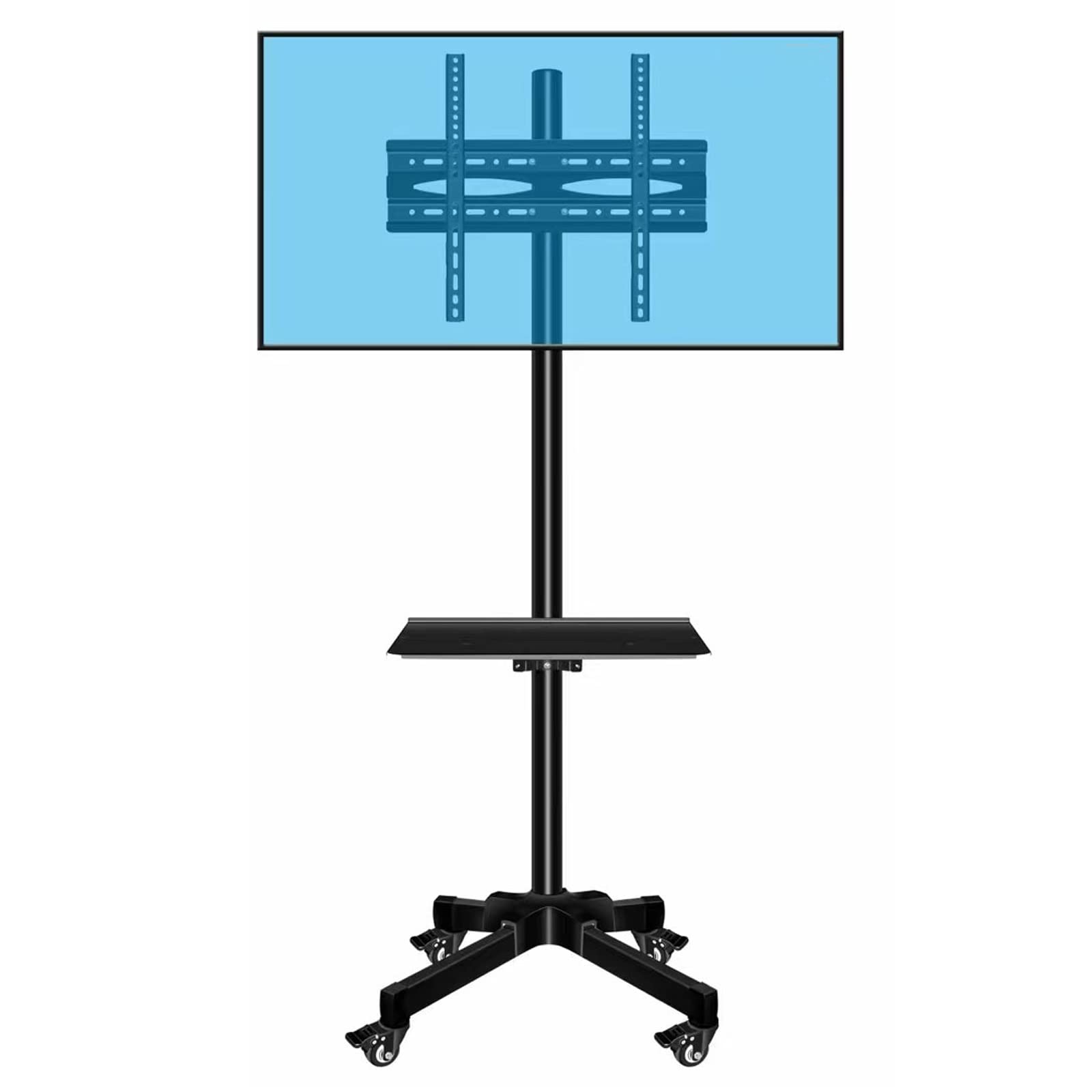 SRHIMEOS Chariot TV Meuble Télé Support avec Roulette Pied Pivotant et Réglable en Hauteur de 32 à 65 Pouces VESA Max de 600 x 400 mm Capacité Max de 80kg