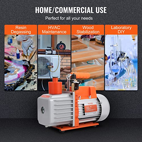 Image of VEVOR 7 CFM Dual Stage HVAC Vacuum Pump, 1 /2 HP Rotary Vane Vacuum Pump with Oil Bottle, for HVAC Repair, Refrigeration Maintenance, Resin Degassing, Compatible with R12, R22, R134a, R410a Refrigerant