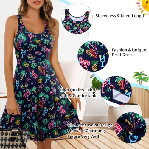 Image of uideazone Women Funny Print Sleeveless U Neck A Line Casual Midi Dress