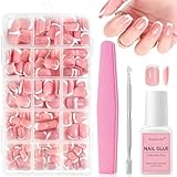 Soodyoow 240 Pièces Faux Ongles, 12 Tailles Capsules Ongles, Capsule Ongle, Faux Ongles Court, Kit Faux Ongles avec Colle à Ongles, Lime à Ongles, Repousse-Cuticules, pour DIY Manucure Salon