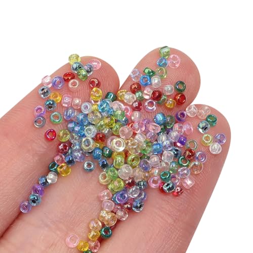 FSSTUD 6600 Stück kleine, bunte Glas-Pony-Perlen, transparente Rocailles, Mini-Glas-Abstandshalter, Freundschaftsarmband, kleine Ohrringherstellung, Perlen mit Löchern für DIY-Schmuckherstellung, 2 mm