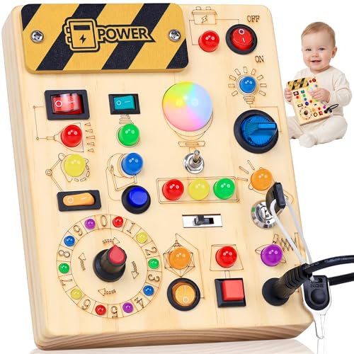 RichBoy Busy Board Montessori Sensory Toy 37-in-1 Switch Board with 24 LED Lights Birthday Gift for 1 2 3 Year Old Boys Girls Safety for Toddlers Home Travel Essentials (6.7 X 5.3)