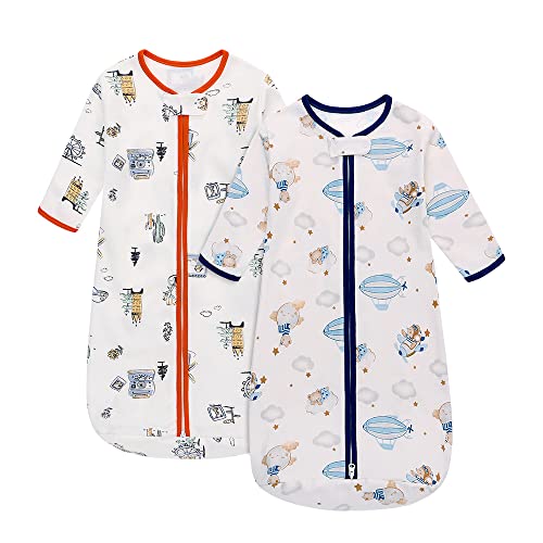 Baby Sleeping Bag 2 Pack 100% Cotton Long Sleeves Wearable Blanket Various Sizes 0-6 Months Sleeping Sack Easy Nappy Changing for Newborn Boys Girls Infant Toddlers Baby Gift (Castle Ship)