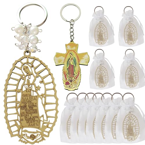12Pcs Baptism Our Lady of Guadalupe Wood Design Keychain baptism Favors for Boy or Girl Recuerdos de Bautizo Christening Favor