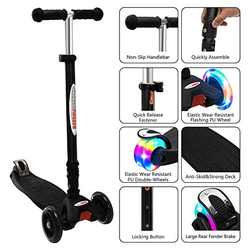 Image of ChromeWheels Foldable Scooters for Kids, Deluxe Kick Scooter 4 Adjustable Height 132lbs Weight Limit 3 Wheel, Lean to Steer LED Light Up Wheels, Best Gifts for Girls Boys Age 3-12 Year Old