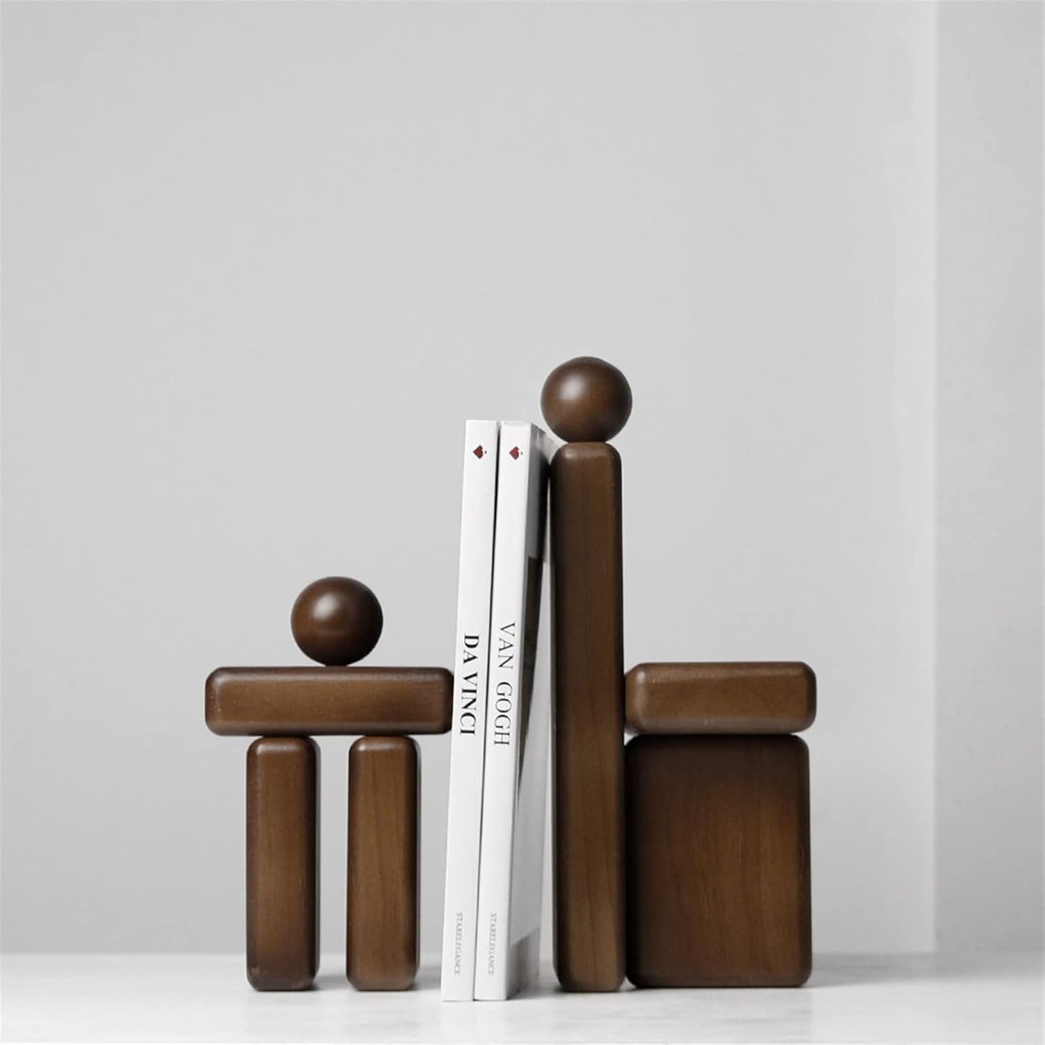 Bookend Support Geometric Decorative Bookends, Modern Wooden for Office Desk, Book Shelf, Room Decor, Home, Stand or Organizer Bookends