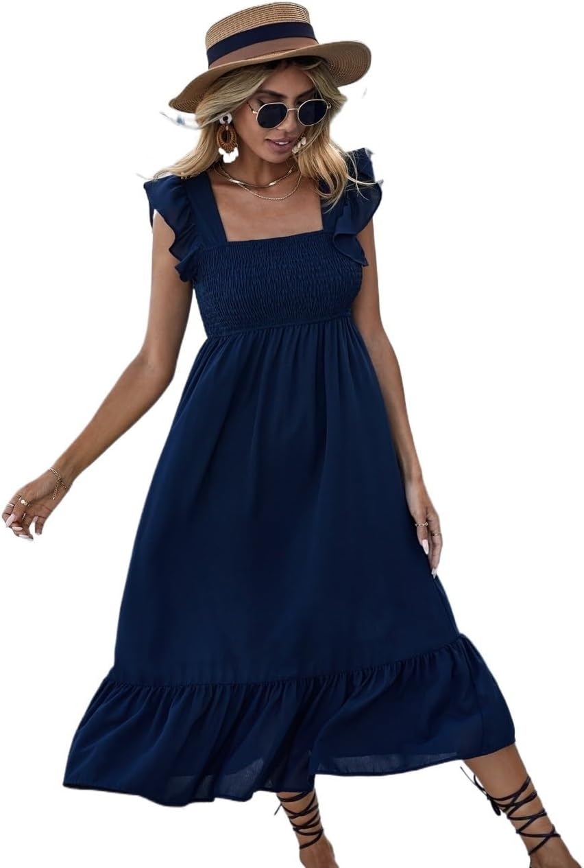 CHAANG☆【完売間近】 [CHAANG] 女性のためのドレス 無地柄 フリルトリム フリル裾 ドレス