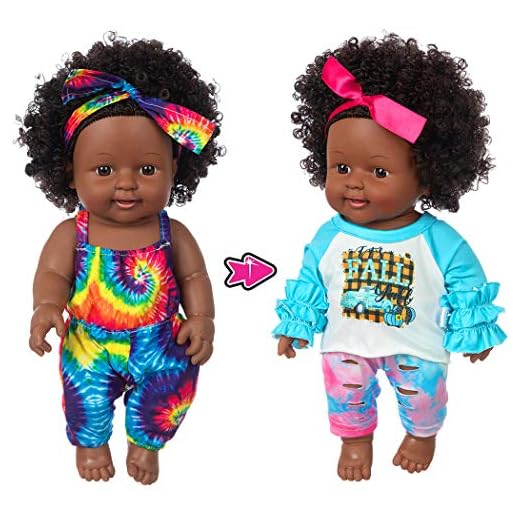 iBayda One-Piece 12 inch Realistic Black Baby Girl Doll Toy African-American Washable Silicone Baby Doll with 2-Sets Doll Clothes (Only One Doll)