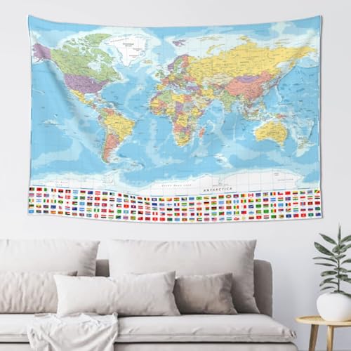 MOUNDHONG World Map Flag Tapestry Wall Hanging, Art Tapestry Retro Wall Art Large Wall Tapestries for Bedroom College Dorm Living Room Decor 60 x 80 in