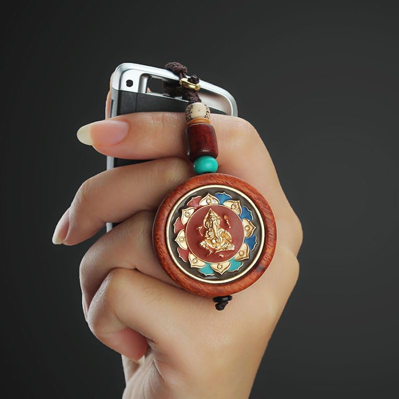 Mascot pendant Men's and Women's Wear Accessories 血檀木复古唐卡平安牌财神葫芦汽车钥匙扣景泰蓝钥匙包包挂饰男女 1Pcs(尼泊尔仿古龙 1Pcs(血檀木）钥匙扣)