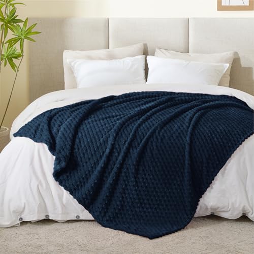 Image of BEDELITE Navy Queen Blanket for Bed, Soft Cozy Gifts for Women, 90 * 90 | 3D Jacquard Decorative Fleece Blanket, Super Soft Plush Throws, Cute Birthday Gift for Women & Men, Suitable for All Seasons