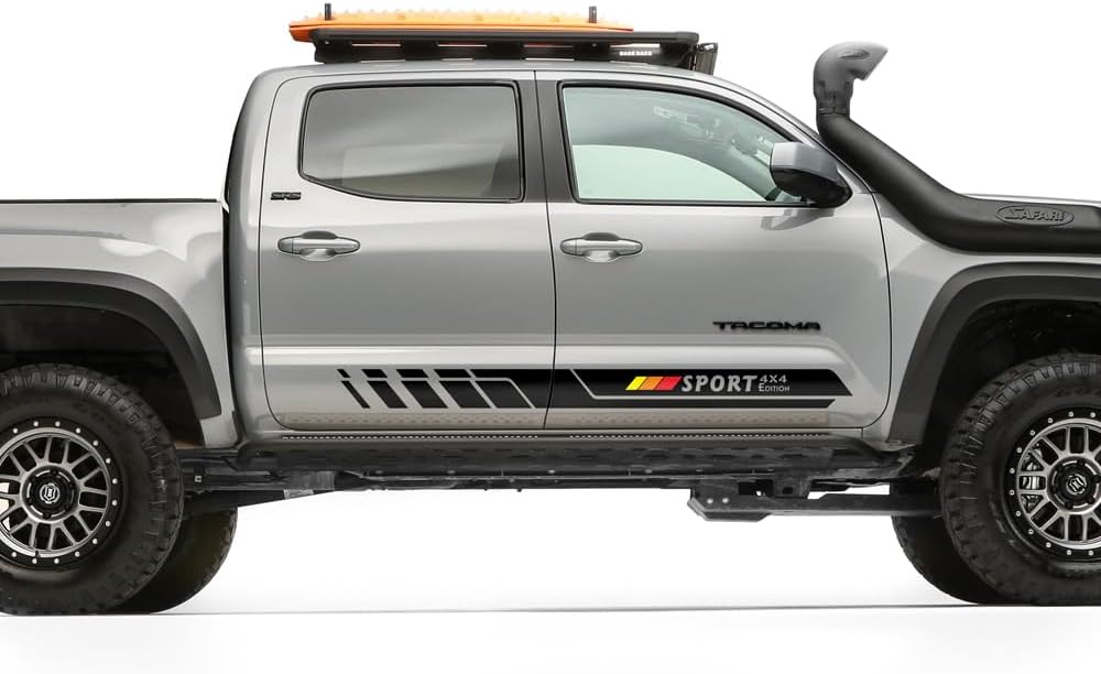 2X Side Door Stripes Decal Sticker Sport Edition 4X4 Compatible with Toyota Tacoma 2004 - Present (#02) (Matte Black)
