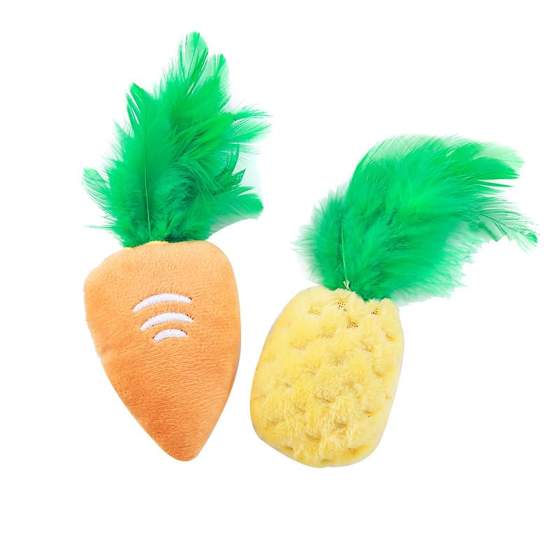 DAFORERAL Cat Feather Teaser Toy with Catnip & Crinkle Sound, Pineapple & Carrot Design, 2-Pack (15×5cm) Interactive Play for Cats & Small Dogs