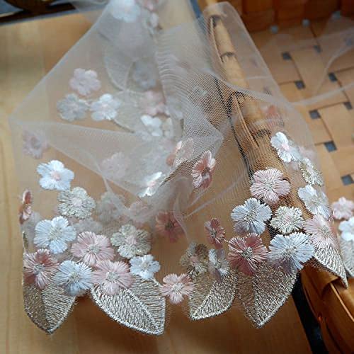 Wiosny 18Cm (7.08Inch)Width Floral Embroidery Lace Trim Diy Sewing Craft Supply Christmas Package Wedding Decoration Decorative Accessories 2.8M(3Yards） Length (Pink Flower/18Cm (7.08Inch)Width) #TOP4