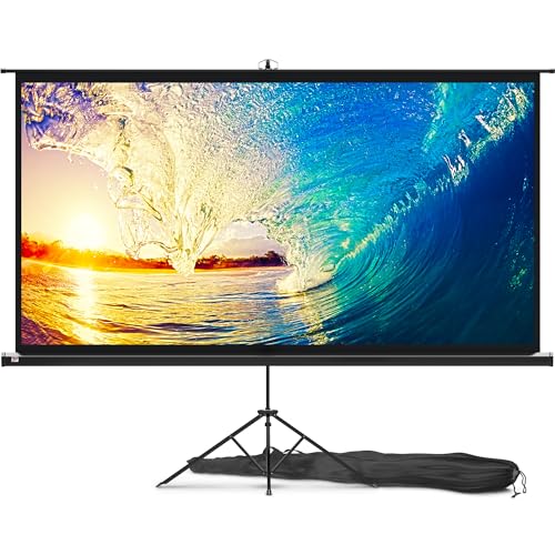 Image of 100 Inch Indoor and Outdoor Projector Screen with Stand for Movies or Presentations - HD Premium 16:9 Folding Free Tripod Screen with Carry Bag and Straps, Matte