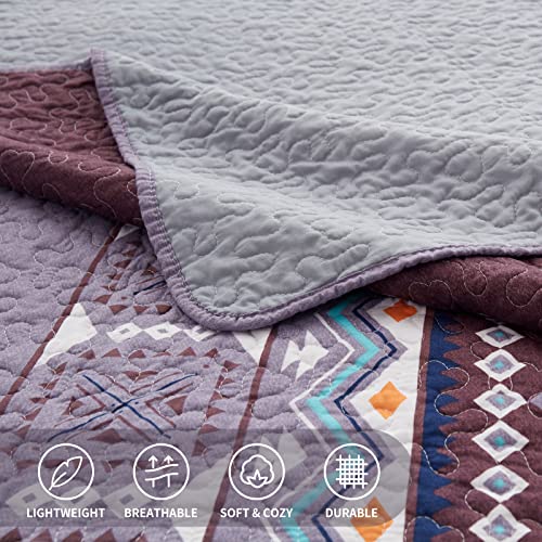 LEAONME Quilt Set Full/Queen Size 3 Piece Bedspread Coverlet Lightweight Comforter Microfiber Reversible Bedding Set All Season Oversized 90x98 Inch Bed Cover Bohemian Purple(1 Quilt,2 Pillow Shams)