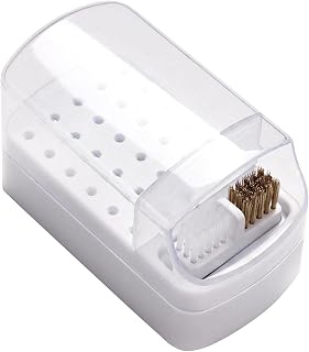 KASCLINO 2 in 1 Nail Drill Bits Holder & Nail Drill Bits Cleaning Brush Case, Electric Nail Drill Bits Holder Stand Display Organizer Dustproof Case for Nail Manicure Tools(White)