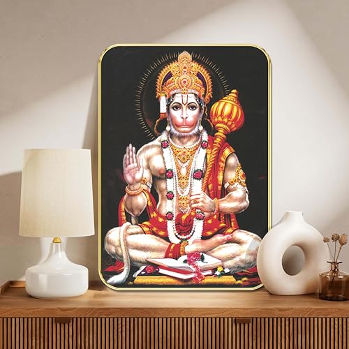 Image of SAF Hanuman Ji Wall Painting | Spiritual Hindu God Wall Art on MDF Board with Golden Frame | Religious Pooja Room, Home Temple & Gift Decor for Positive Energy (13 x 19 Inch) MG01-1045