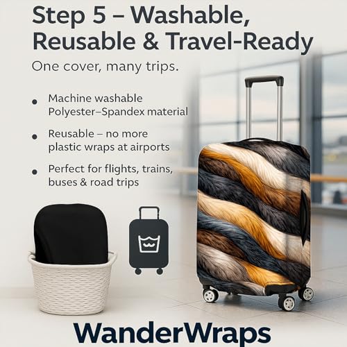 Image of WanderWraps Spendex Polyester Protective Luggage Cover | Hard Luggage Trolley Bag Cover | Washable | Dust Proof | Stretchable | S /M /L - Combo | Feather Printed
