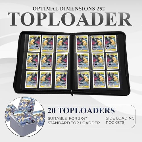 Whyze Toploader Binder with 20 Included Top Loaders! Holds 252 Cards - 9-Pocket Binder for 3