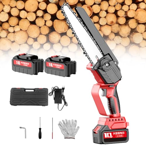 Naturalpowev Motosierra inalámbrica, Motosierra portátil eléctrica de Mano Mejorada de 8 Pulgadas con una Sola Mano, batería Recargable de 21V, para podar árboles y Cortar Ramas de Madera,2Batteries