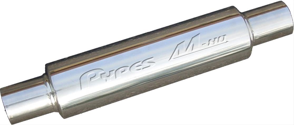 Pypes Exhaust MVR200S M-80 Style 14" Long 4" OD 2-1/2" Center Inlet 2-1/2" Center Outlet 304 Polished Stainless Steel Muffler