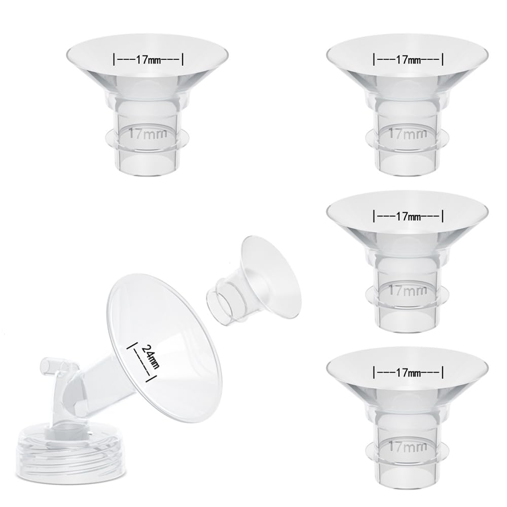 4PCS 17mm Flange Inserts Compatible with Momcozy Air 1/W1/M9/M6/M5/S9pro/S12pro/Spectra/Eufy/Medela/Spectra/Elvie/Lansinoh Breast Pump,Reduce 24mm Tunnel Down to Correct Size
