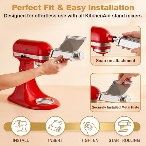 Image of Pasta Attachment for KitchenAid, 3Pcs Pasta Maker with Detachable Plate | Includes Adjustable Pasta Sheet Roller, Pasta Cutters for Spaghetti & Fettuccine by Focollk