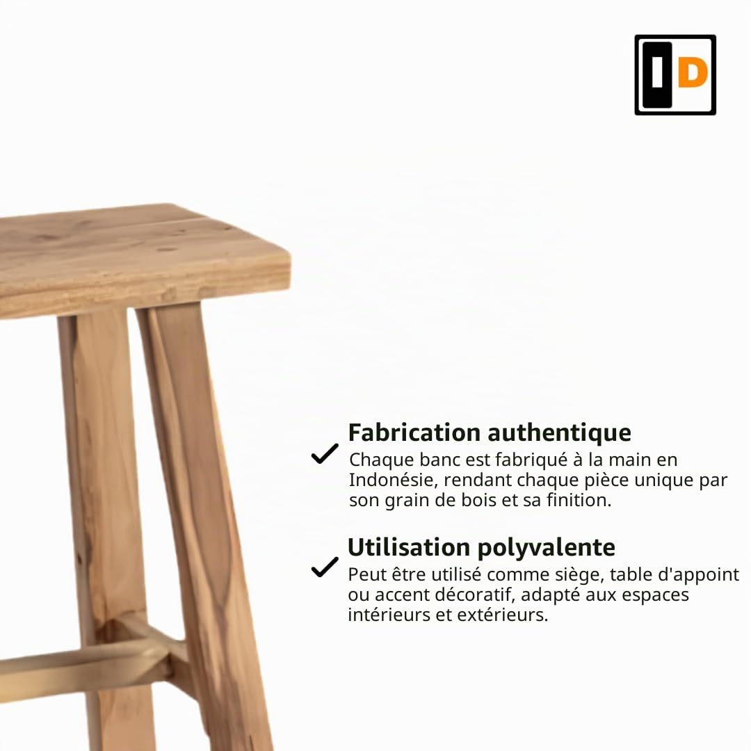 Tabouret en teck fait main 40 cm (Naturel)