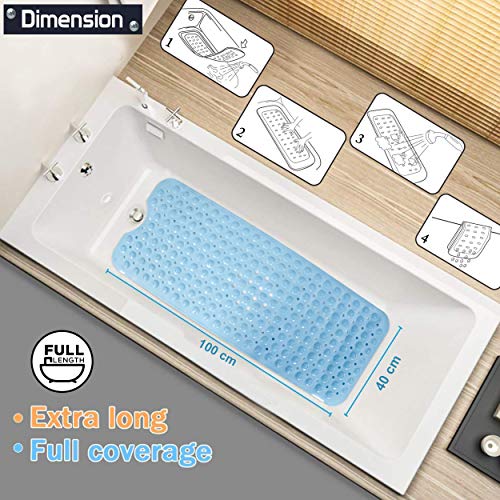 HOKIPO-Extra-Long-Bath-Tub-Mat-With-Anti-skid-Suction-Cups-Blue-PVC-40-cm-X-100-cm HOKIPO Extra Long Bath Tub Mat With Anti-skid Suction Cups (Blue, PVC, 40 cm X 100 cm)
