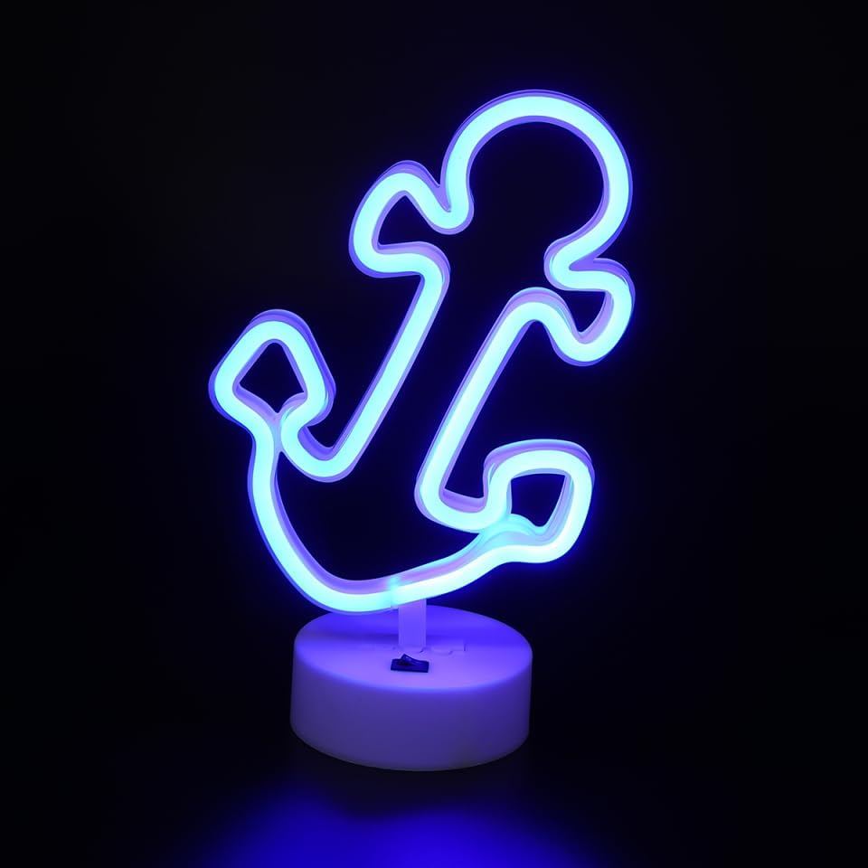 Uonlytech Anchor Neon Light Led Sign Light with Round Base Wall Art Decor Lamp for Home Party Wedding Restaurant Proposal Without Battery image 4