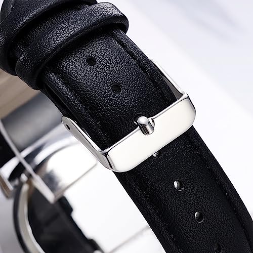 NUOVO Herrenuhr 42mm Klassische Analoge Quarzuhr Midnight Black Zifferblatt mit 12 arabischen Ziffer Legierungsgehäuse Schwarzes Lederarmband