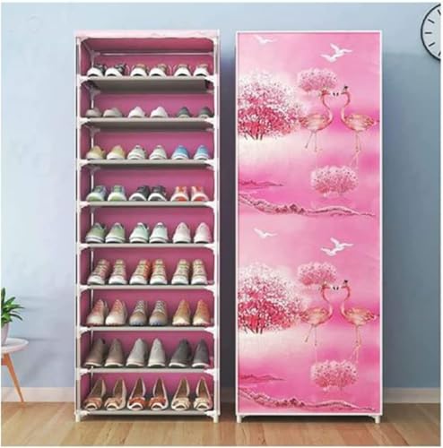MF artSHOP Scarpiera Armadio Salvaspazio, Scaffale Porta Scarpe 10 Ripiani, 60x30x160 cm, Tessuto TNT, Fino a 30 Paia, Multiuso, Chiusura con Zip, Rosa