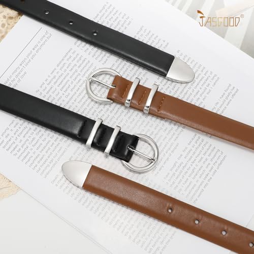 JASGOOD 2 Pack Women's Leather Belts with Gold Buckle Fashion Leather Waist Belt Elegant Ladies Belts for Jeans Dress3