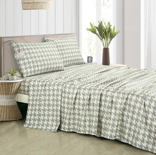 Chezmoi Collection 5-Piece Lodge Plaid Sheet Set Split King - Gray Houndstooth Printed Brushed Microfiber Lightweight Breathable Deep Pocket Bed Sheets by Chezmoi Collection - Used condition - Image 2