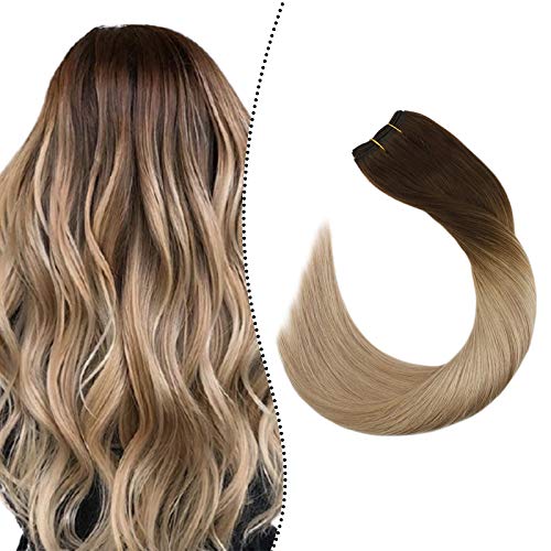 Ugeat Real Halo Hair Extensions in Human Hair 14Inch halo hair extensions blonde balayage #4/18/22 70Gram Halo Hair Extensions Straight real halo hair extensions