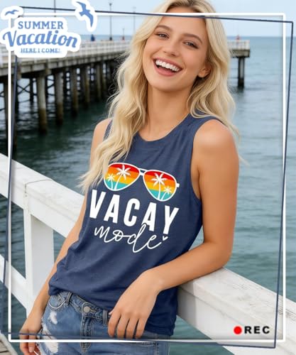 Image of Vacay Mode T Shirts for Women Summer Beach Hawaii Vacation Short Sleeve Tops Holiday Cruise Getaway T Shirts