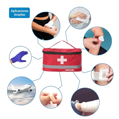 FERRETELIX® Botiquin neceser REFLECTANTE ROJO primeros auxilios con dotacion 26 cm x 14 cm x 14 cm Completo Emergencia, Para Viaje y Acampada, Hogar, Coche, Supervivencia, Excursión, Montaña - imagen 3