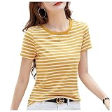 [コウエイストア] カットソー レディース 半袖 Ｖ/Uネック 2タイプ ボーダー柄 Ｔシャツ ストレッチ イエロー Aタイプ Y3038-a-ye-m