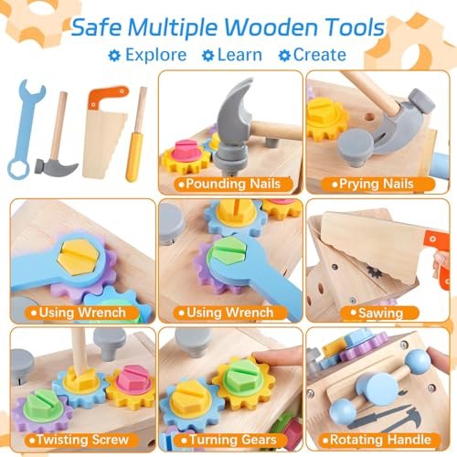 Aliex Wooden Kids Tool Set, 30pcs Toy Tools for Toddlers with Vest, Tool Kit Toddler Montessori Stem Learning Educational Toys for 3 4 5 Years Old Boys Girls, Birthday Gift for Kids - Thumbnail 3