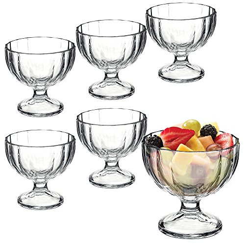 Juego de 6 cuencos de vidrio, para aperitivos y postre de helado, vidrio, Alaska Ribbed Design